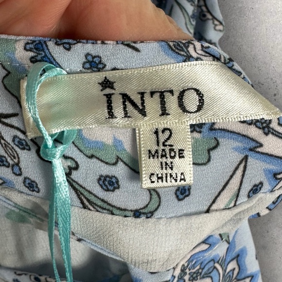 Into Blue Floral Tie Back Drape Front Floral Midi‎ Dress Womens Size 12 Lined - Picture 3 of 14